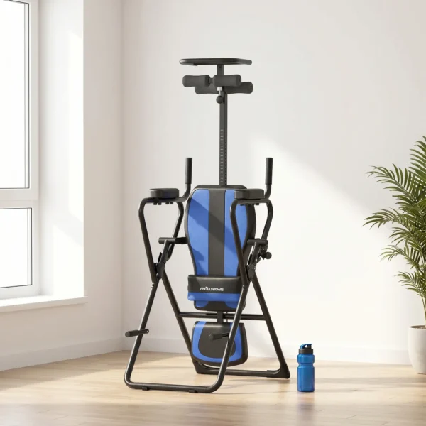 Tabla de Inversión Plegable con Dominadas y Flexiones Altura Ajustable 155-198 cm Ángulos 20° 40° 60° Cinturón Azul - Imagen 4