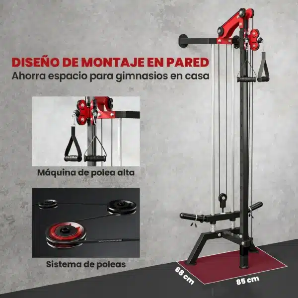 Máquina Polea Alta y Baja de Pared de Polea Ajustable en 16 Posiciones con Barra para Jalones para Casa en Gimnasio - Imagen 6