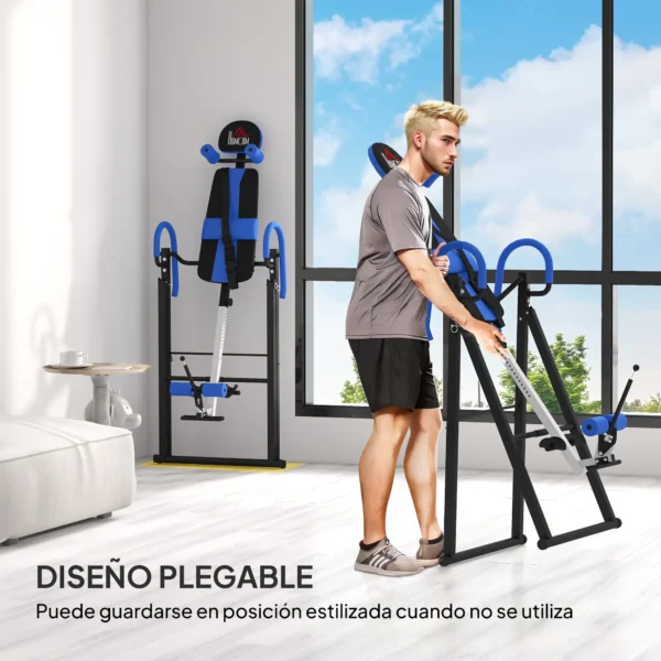 Tabla de Inversión Plegable con Inclinación hasta 90° y Cinturones de Seguridad 79x114x153 cm Azul y Negro - Imagen 5