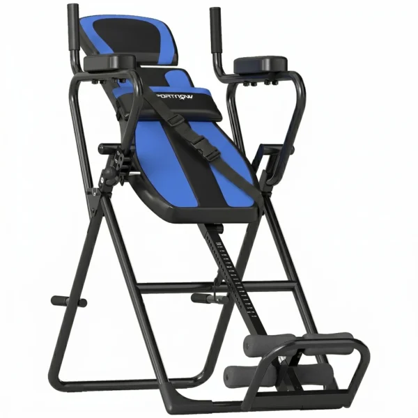 Tabla de Inversión Plegable con Dominadas y Flexiones Altura Ajustable 155-198 cm Ángulos 20° 40° 60° Cinturón Azul - Imagen 3