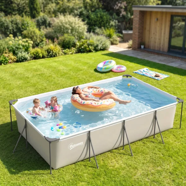Piscina Desmontable Tubular 394,5x208,3x80,5 cm 6075 L con Marco Metálico Parche de Reparación sin Depuradora Gris - Imagen 5