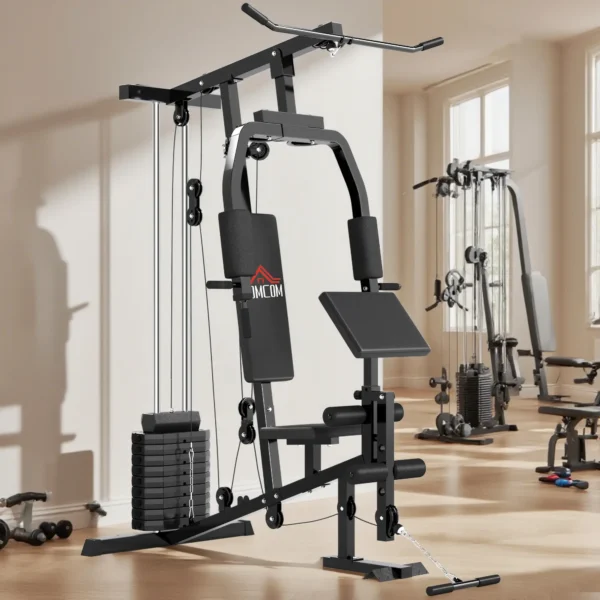 Multiestación Máquina de Musculación con Estribo para Piernas Poleas y Placas de Peso de 45 kg para Entrenamiento Fitness en Hogar Gimnasio 148x108x207 cm Negro - Imagen 4