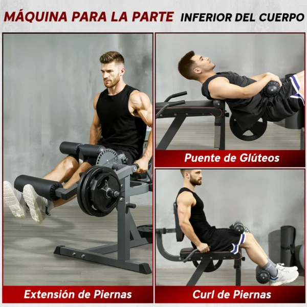Máquina de Extensión y Curl de Piernas Ajustable con Carga de Placas para Entrenamiento de Cadera Muslos en Gimnasio - Imagen 9