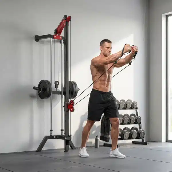 Máquina Polea Alta y Baja de Pared de Polea Ajustable en 16 Posiciones con Barra para Jalones para Casa en Gimnasio - Imagen 4