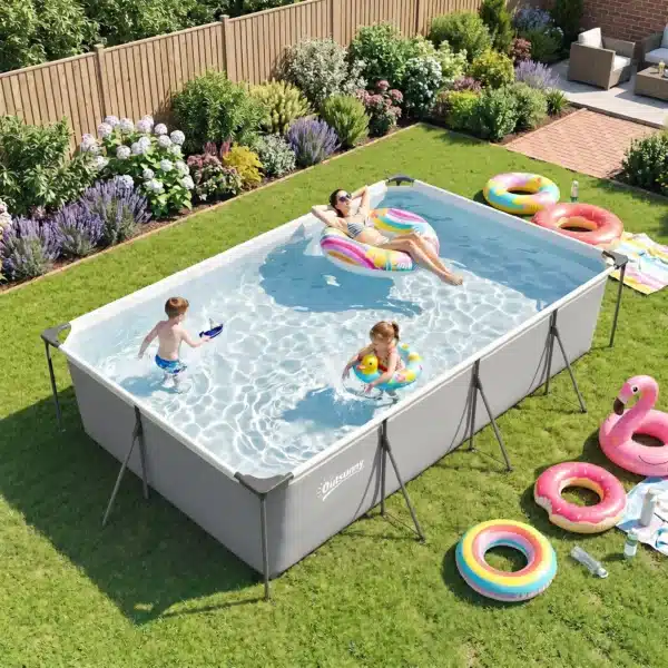 Piscina Desmontable Tubular 394,5x208,3x80,5 cm 6075 L con Marco Metálico Parche de Reparación sin Depuradora Gris - Imagen 4