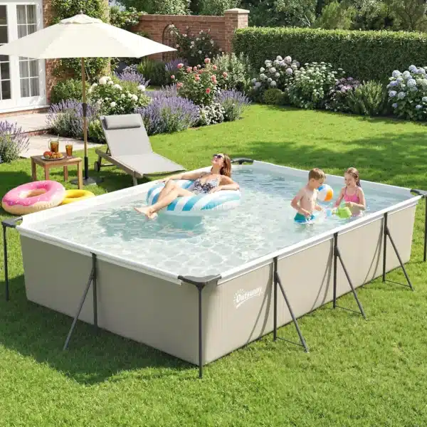 Piscina Desmontable Tubular 394,5x208,3x80,5 cm 6075 L con Marco Metálico Parche de Reparación sin Depuradora Gris - Imagen 11