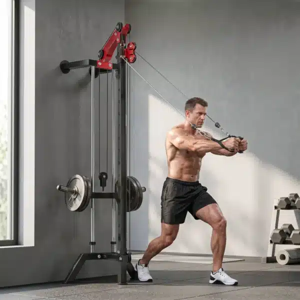 Máquina Polea Alta y Baja de Pared de Polea Ajustable en 16 Posiciones con Barra para Jalones para Casa en Gimnasio - Imagen 11