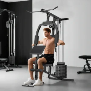 Multiestación Máquina de Musculación con Estribo para Piernas Poleas y Placas de Peso de 45 kg para Entrenamiento Fitness en Hogar Gimnasio 148x108x207 cm Negro