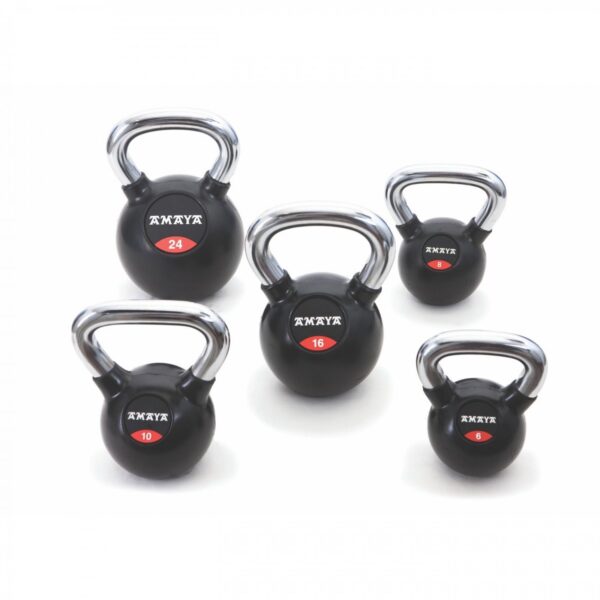 Kettlebell de caucho con mango cromado NEGRO PESA RUSA